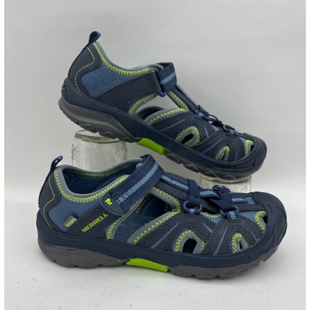Merrell Hydro Kids Sandals Size 3 Navy Green Fisherman Hook Loop Water Shoes